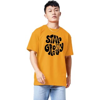                       LEOTUDE Yellow Oversized Cottonblend Half Sleeve T-Shirt for Men's                                              
