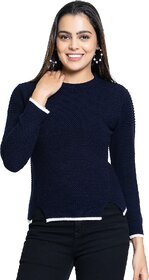 PULAKIN Dark Blue Acrylic Sweater Women