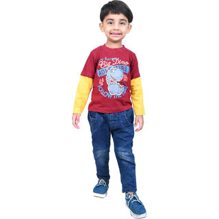                       Kid Kupboard Cotton Boys and Girls T-Shirt, Multicolor, Full-Sleeves, Crew Neck, 6-7 Years KIDS4985                                              