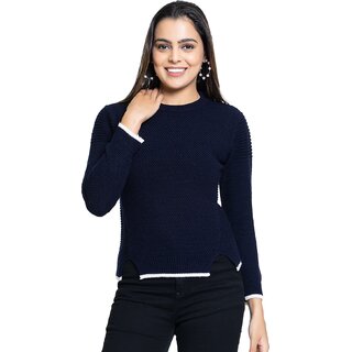                       PULAKIN Dark Blue Acrylic Sweater Women                                              