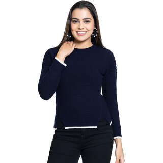 PULAKIN Dark Blue Acrylic Sweater Women