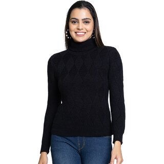                       PULAKIN Black Acrylic Sweater Women                                              
