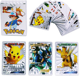 Aseenaa Pokemon Cards 55 Pcs Waterproof Foil TCG Deck Box V Series Vmax Gx Playing Cards  Set of 1  Color  Silver