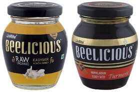 Beelicious Raw Organic Kashmir Acacia Honey  Himalayan Honey with Turmeric, Pack of 2, 250g Each