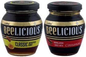 Beelicious Classic Eucalyptus Honey And Himalayan Honey with Cinnamon, Pack of 2, 250g Each