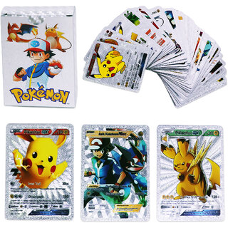 Aseenaa Pokemon Cards 55 Pcs Waterproof Foil TCG Deck Box V Series Vmax Gx Playing Cards  Set of 1  Color  Silver