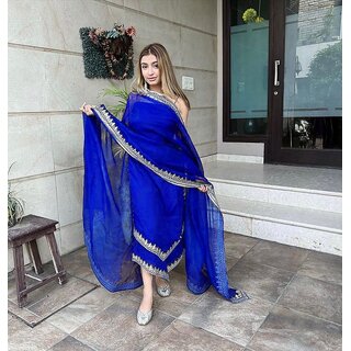                       Bhagyashray Women Blue Kurta, Pant And Dupatta Set                                              