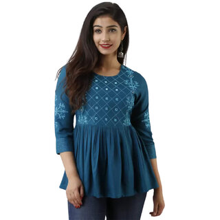 Singularity Women Embroidered Rayon Top Seagreen