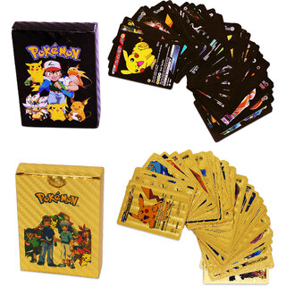 Aseenaa Pokmon Cards 55 Pcs Waterproof Foil TCG Deck Box V Series Vmax Gx Playing Cards  Set of 2, Black, Golden