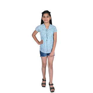                       Kid Kupboard Cotton Girls Top, Light Blue, Half-Sleeves, Collared Neck, 10-11 Years KIDS5012                                              