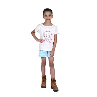                       Kid Kupboard Cotton Girls Solid T-Shirt, Light White, Half-Sleeves, Crew Neck, 8-9 Years KIDS5016                                              