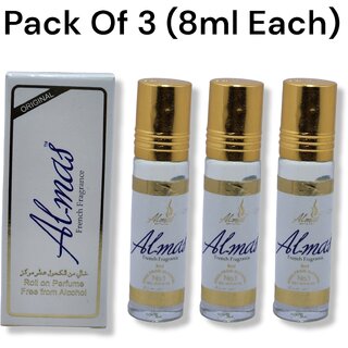                       Al mas perfumes Roll-on Perfume Free From Alcohol 8ml (Pack of 3)                                              