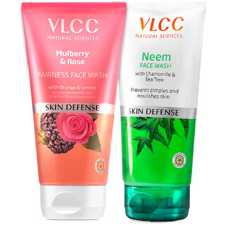                       VLCC Combo Kit of Neem & Mulberry & Rose Face Wash -300ml (Pack of 2)                                              