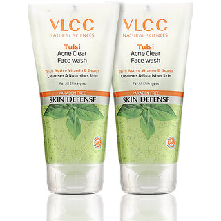                       VLCC Tulsi Acne Clear Face Wash with FREE Orange Oil Pore Cleansing Face Wash - with Buy One Get One - 300 ml ( Pack of 2 )                                              
