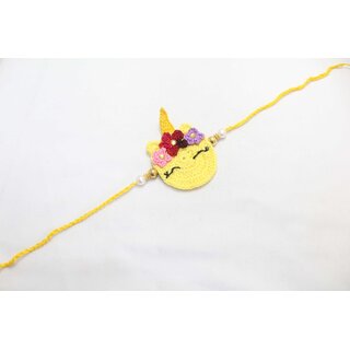 Buy Rakhi Handmade amigrumi crochet Yellow Multi color Cartoon Design ...