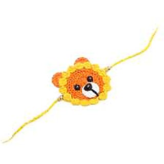                       Rakhi Handmade amigrumi crochet Orange Yellow Tiger Face Cartoon Design Kids rakhi for Raksha Bandhan                                              