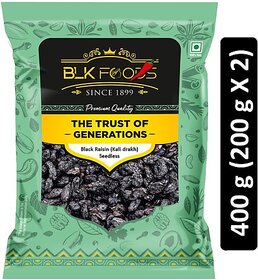 BLK FOODS Select Black Raisin (Kali drakh) Seedless 400g (2 X 200g) Raisins (2 x 200 g)