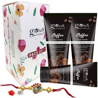                       Globus Naturals Coffee Rakhi Trio Kit For Brother  Sister -Set of 3 Face Wash, Face Scrub, Peel off Mask                                              