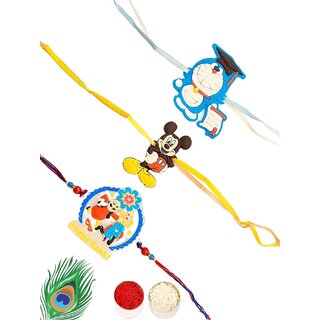                       Mannat Kids Rakhi Combo For Brother Kids Boy Set Of 3 Rakhis-Raksha Bandhan Rakhi With Roli Chawal Pack(R1)                                              