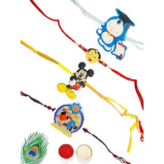                       Mannat Kids Rakhi Combo For Brother Kids Boy Set Of 4 Rakhis-Raksha Bandhan Rakhi With Roli Chawal Pack(R2_2)                                              