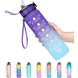                       Motivational Time Marker Water Bottle 1 Litre Leakproof Durable BPA Free Non-Toxic Drinking Water Bottle for Office Outdoor Gym Fitness Sports Sipper Water Bottle (Purple,Green,Pack of 1)                                              