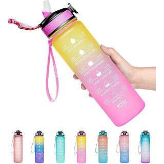                      Motivational Time Marker Water Bottle 1 Litre Leakproof Durable BPA Free Non-Toxic Drinking Water Bottle for Office Outdoor Gym Fitness Sports Sipper Water Bottle (Yellow,Pink,Pack of 1)                                              