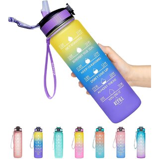                       Motivational Time Marker Water Bottle 1 Litre Leakproof Durable BPA Free Non-Toxic Drinking Water Bottle for Office Outdoor Gym Fitness Sports Sipper Water Bottle (Yellow,Purple,Pack of 1)                                              