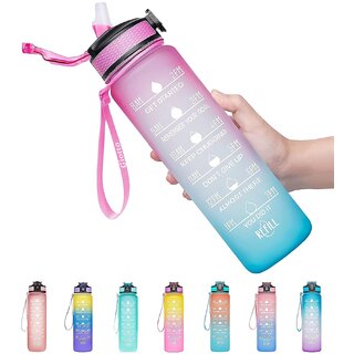                       Motivational Time Marker Water Bottle 1 Litre Leakproof Durable BPA Free Non-Toxic Drinking Water Bottle for Office Outdoor Gym Fitness Sports Sipper Water Bottle (Green,Pack of 1)                                              
