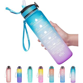                       Motivational Time Marker Water Bottle 1 Litre Leakproof Durable BPA Free Non-Toxic Drinking Water Bottle for Office Outdoor Gym Fitness Sports Sipper Water Bottle (Green,PurplePack of 1)                                              