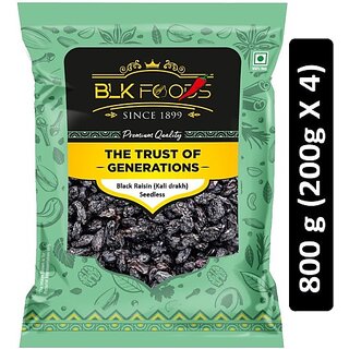                       BLK FOODS Select Black Raisin (Kali drakh) Seedless 800g (4 X 200g) Raisins (4 x 200 g)                                              