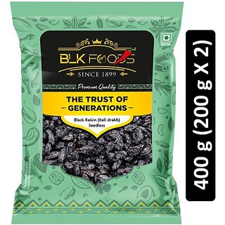                       BLK FOODS Select Black Raisin (Kali drakh) Seedless 400g (2 X 200g) Raisins (2 x 200 g)                                              