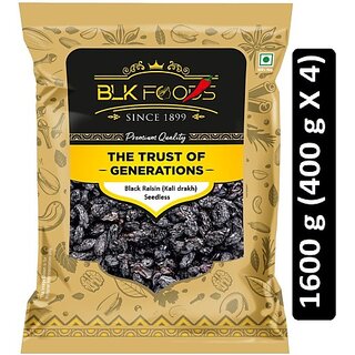                       BLK FOODS Select Black Raisin (Kali drakh) Seedless 1600g (4 X 400g) Raisins (4 x 400 g)                                              