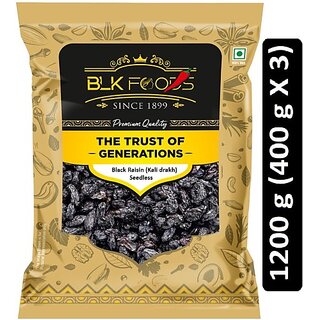                       BLK FOODS Select Black Raisin (Kali drakh) Seedless 1200g (3 X 400g) Raisins (3 x 400 g)                                              