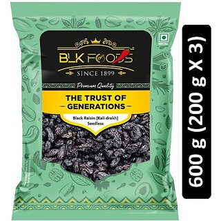                       BLK FOODS Select Black Raisin (Kali drakh) Seedless 600g (3 X 200g) Raisins (3 x 200 g)                                              
