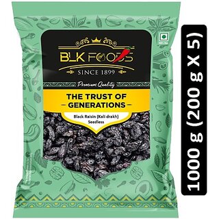                       BLK FOODS Select Black Raisin (Kali drakh) Seedless 1000g (5 X 200g) Raisins (5 x 200 g)                                              