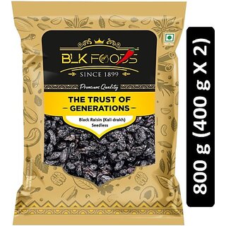                       BLK FOODS Select Black Raisin (Kali drakh) Seedless 800g (2 X 400g) Raisins (2 x 400 g)                                              