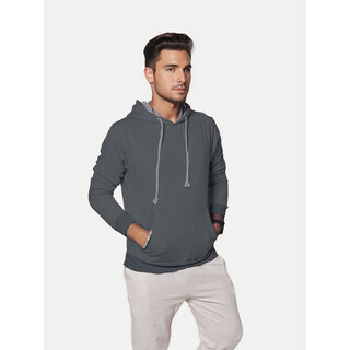                       Men Solid Grey Cotton Sweatshirt with Hoodie                                              