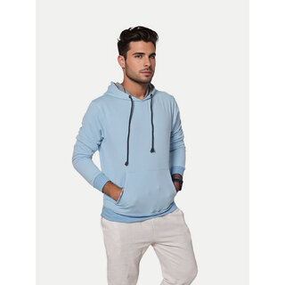                       Men Solid Light Blue Cotton Sweatshirt with Hoodie                                              