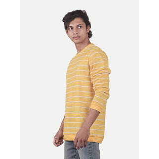                       Men Yellow and White Striped textured loose Sweatshirt                                              