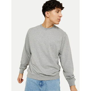                       Men Solid Grey Regular Fit Pullover Sweatshirt                                              