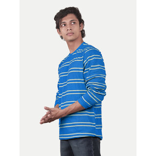                       Men Blue Striped textured Pullover relaxed Sweatshirt                                              