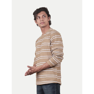                       Men Beige Striped textured Pullover relaxed Sweatshirt                                              