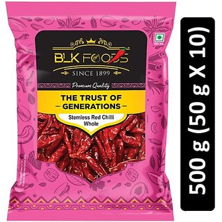                       BLK FOODS Select Stemless Red Chilli Whole (Lal Mirch Sabut) 500g (10 X 50g) (10 x 50 g)                                              