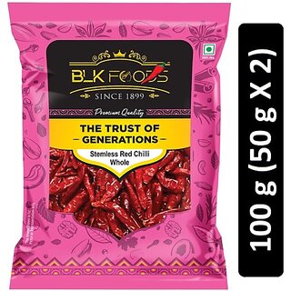                       BLK FOODS Select Stemless Red Chilli Whole (Lal Mirch Sabut) 100g (2 X 50g) (2 x 50 g)                                              