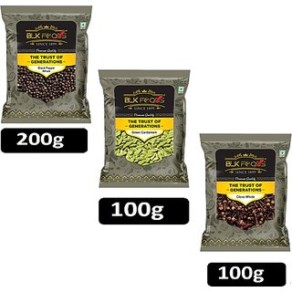                      BLK FOODS Daily Whole Spice combo | Black Pepper 200g, Clove 100g & Green Cardamom 100g (400 g)                                              
