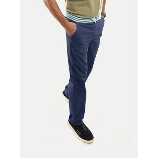                       Men Solid Dark Blue Twill Trouser with elastic waist band                                              
