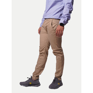                       Men Solid Cotton Beige Chinos Trousers                                              