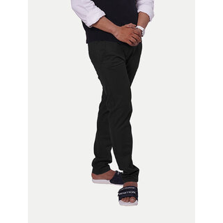 Men Solid Cotton Black Chinos Trousers