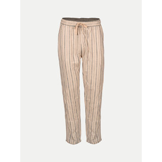                       Men Striped Cotton Beige Chinos Trousers                                              