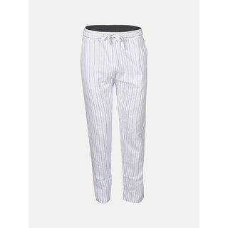                       Men Striped Cotton White Chinos Trousers                                              